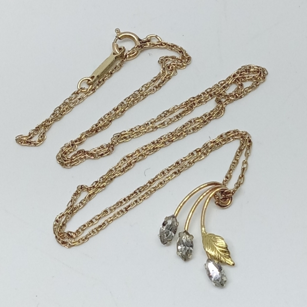 * vintage Krementz gold filled dainty rhinestones floral flower necklace 18.5"